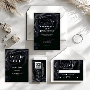 Elegante Florale Mitternachtsrose Schwarz-weiße Ho Save The Date