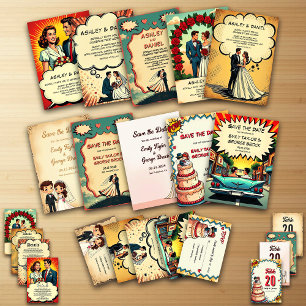 Retro Bride & Groom Pop Art Comic Hochzeit Einladung