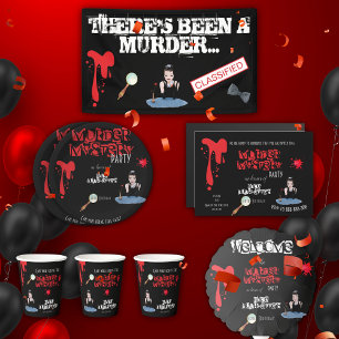 Murder Mystery Birthday Party Black Elegante Quadratischer Aufkleber