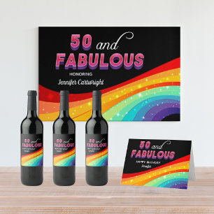 50 und Fabulous Rainbow Sparkle Geburtstagsparty Weinetikett