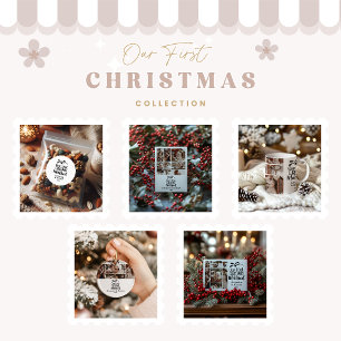 7 Foto-Minimalist Unser erstes Weihnachten verheir Keramik Ornament