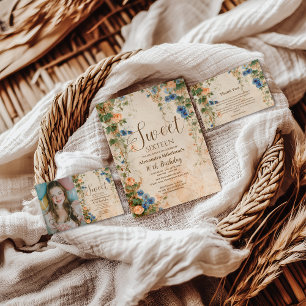 Vintage Pastell-Wildblume Sweet Sixteen Dankeskarte
