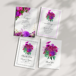 Vintag Chic Fuchsia und Lila Hochzeit RSVP Karte