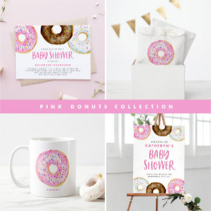 Rosa und Schokolade Wasserfarbe Donuts Baby Brunch Einladung