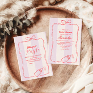 Rosa Streifen Coquette Bow Babydusche Einladung
