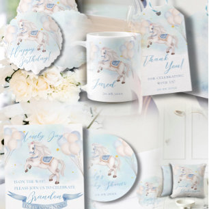 Baby Dusche Mairytale Pony Stars Blue Balloons Dankeskarte