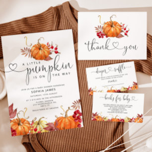 Kleiner Kürbis ist auf dem Weg Babydusche Einladung