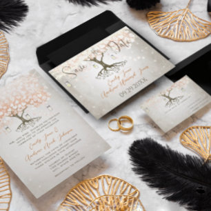 Herzstück Leaf Coral Tree Dove Love Bird Hochzeite Einladung