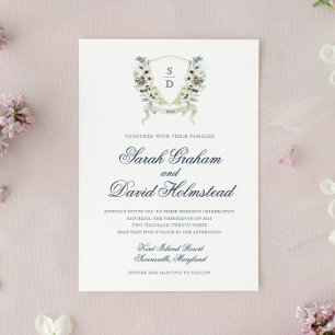 Monogram Watercolor Floral Crest Save the Date