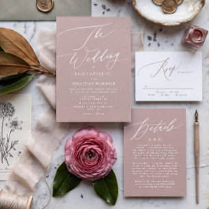 Moderne Pink-Taupe-Kalligrafie-Einfache Hochzeit Einladung