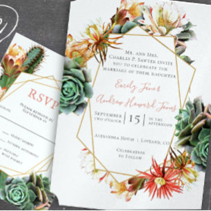 Wüstenkaktus Sukkulent Gold Geometric Einladung