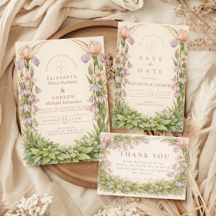 Vintage Iris Wildflower Botanische Hochzeit Save The Date