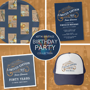 Vintag Blue Gold Men's Whiskey 40. Geburtstag Einladung