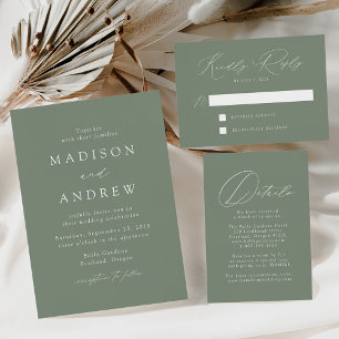 Moderne elegante Monogramm-Sage-Grün-Hochzeit All In One Einladung