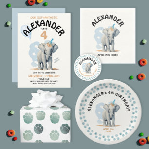 Niedlich Blue Baby Elephant Grau Footprints Aquare Geschenkpapier