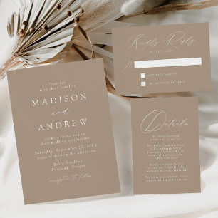 Taupe Modern Elegance Foto Wedding Einladung