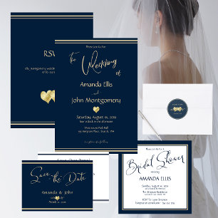 Classic Navy & Gold - Bridal Shower Invitation Einladung