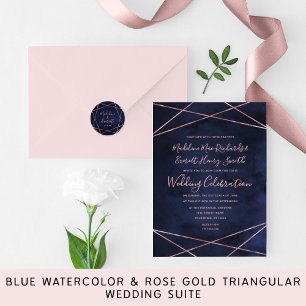 Hochzeitseinladung von Navy Blue & Rose Gold Geome Magneteinladung