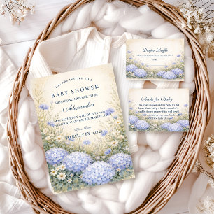 Elegante staubblaue Hortensien-Baby-Shower im Gart Serviette