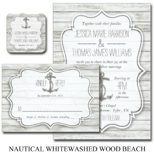 Nautical Whitewusal Wood Beach Wedding Collection Einladung