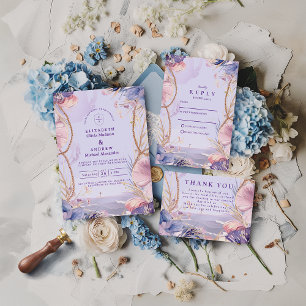 Lavendel-Küsten-Meeresschalen-Seil-Hochzeit RSVP Karte