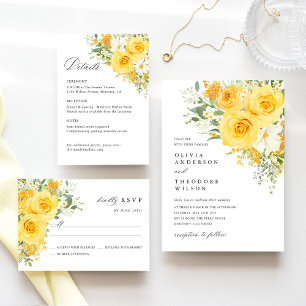 Gelbe Blumen-Rosen Hochzeitsdetails, Informationen Begleitkarte