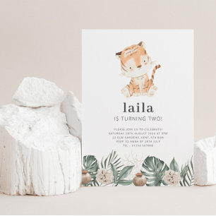 Tiger Greenery Bloral Foto Geburtstagsfeier Einlad Einladung