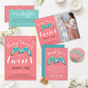 Niedliches Foto mit Twin Bunnies Pastel Neutral Ba Einladung