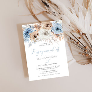 Boho Blue: Watercolor Blue Bohemisch Floral Weddin Einladung
