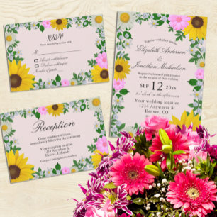 Rustikale Sonnenblume Daisy Floral Wedding RSVP Karte