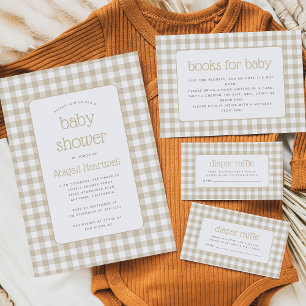 Beige Gingham Karo Baby Shower Einladung
