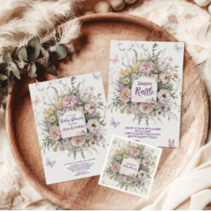 Boho Wildblume Butterflies Babydusche Einladung