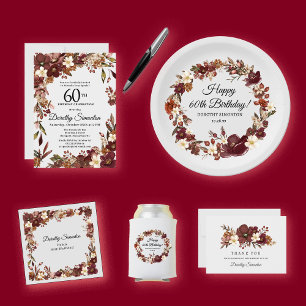 Burgundy Mauve Ivory Herbst 60. Geburtstagswohnung Dankeskarte