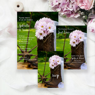 Rustikale Pink Daisies Cowboy Boots Wedding RSVP C