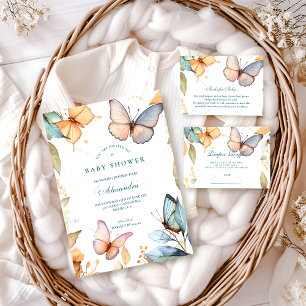 Sanfte Wasserfarbenschmetterling-Baby-Party Einladung