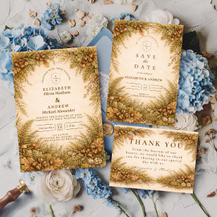 Vintage Herbst Wald Botanische Hochzeit RSVP Karte