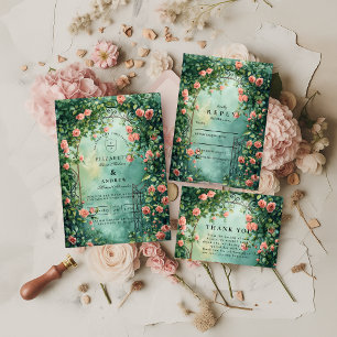 Romantisches Vintage-Rosen-Tor-Hochzeit Dankeskarte