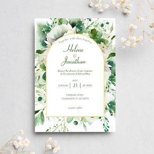 Modern Emerald Green Floral Elegant Boho Wedding Einladung