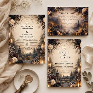 Gothische, melancholische Winterhochzeit Dankeskarte