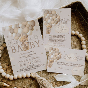 Brawn Bear Balloons Bearly Wait Baby Dusche Dankeskarte