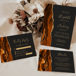 Verbranntes Orange Achat Gold Dunkle Hochzeit Einladung