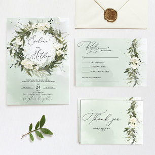 Rosengarnelen Rosen Goldrahmen Hochzeit Einladung