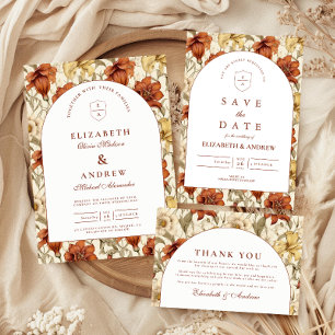 Vintage Blumenbogen Elegante Hochzeit Dankeskarte