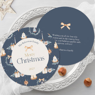 Navy Blue Watercolor Weihnachtsaufkleber Runder Aufkleber