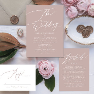 Moderne Pink Taupe Calligrafy Wedding RSVP Karte