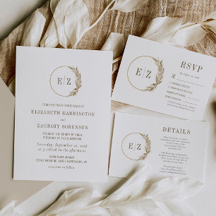 Details zu Boho Pampas Grass Monogram Wreath Beige Begleitkarte