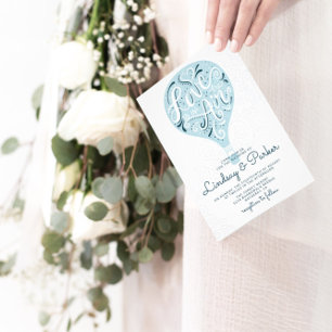 Hand Letter Pink Heißluftballon Hochzeitsempfang Einladung