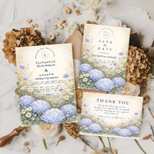 Romantische Blaue Hortensien-Hochzeit Save The Date