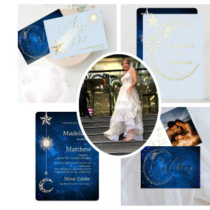 Elegant Celestial Stars Moon Abend Wedding Save The Date