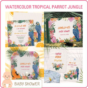 Tropical Floral Parrot Watercolor Babydusche Pappteller